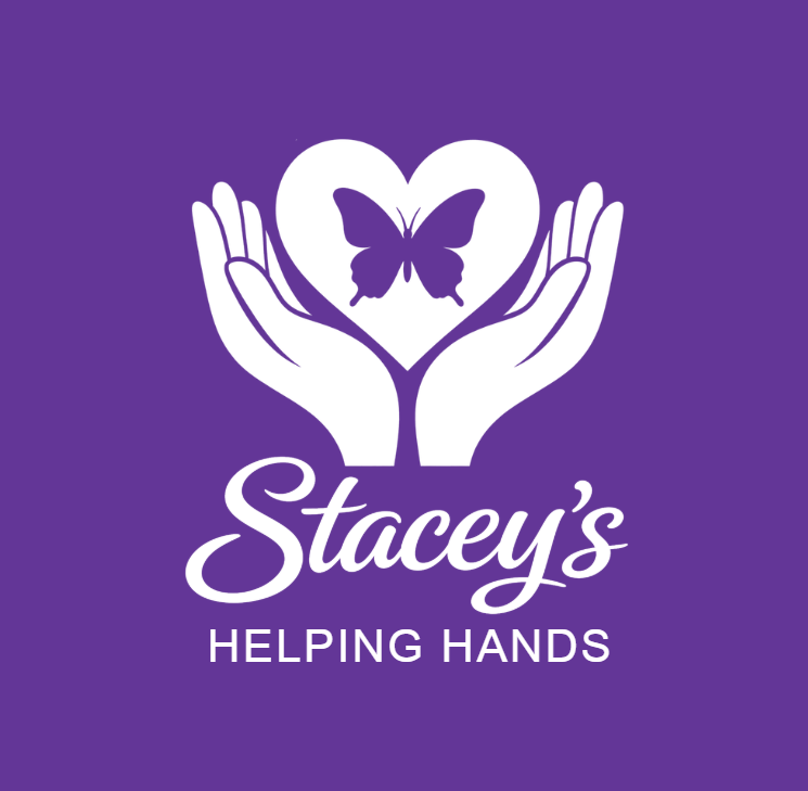 Stacey's Helping Hands logo — hands cradling a heart with a butterfly